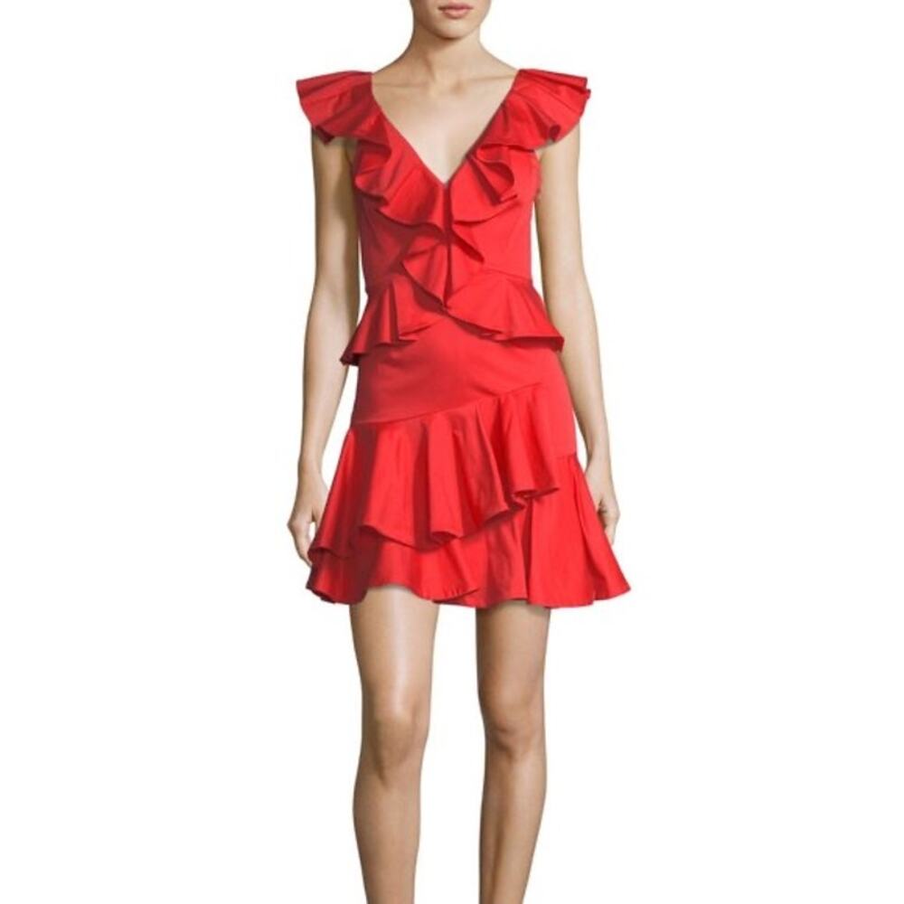 Rebecca Taylor Red Ruffle Mini Dress Tank Sz 4 Cotton Blend Nice!
